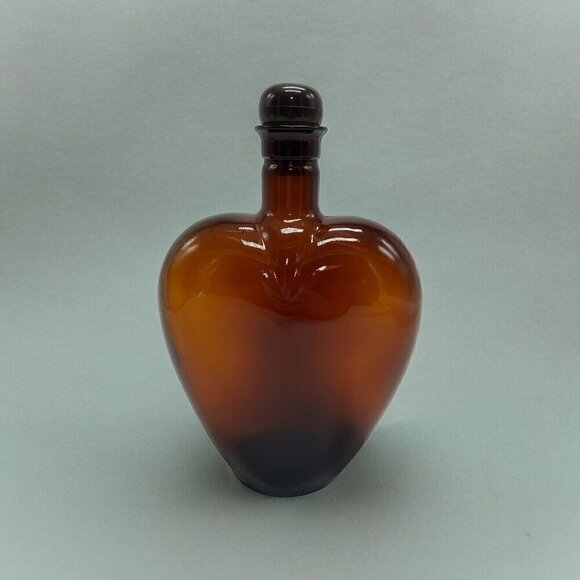Paul Mason Amber Heart Shaped Empty Bottle with Stopper Vintage 8.5 inches - Picture 1 of 6